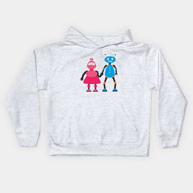 Robot Lovely Couple Kids Hoodie by Mako Design 